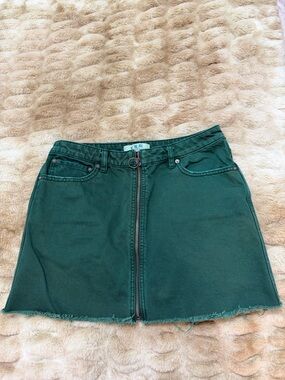 We The Free Forest Green Front-Zip Mini Skirt